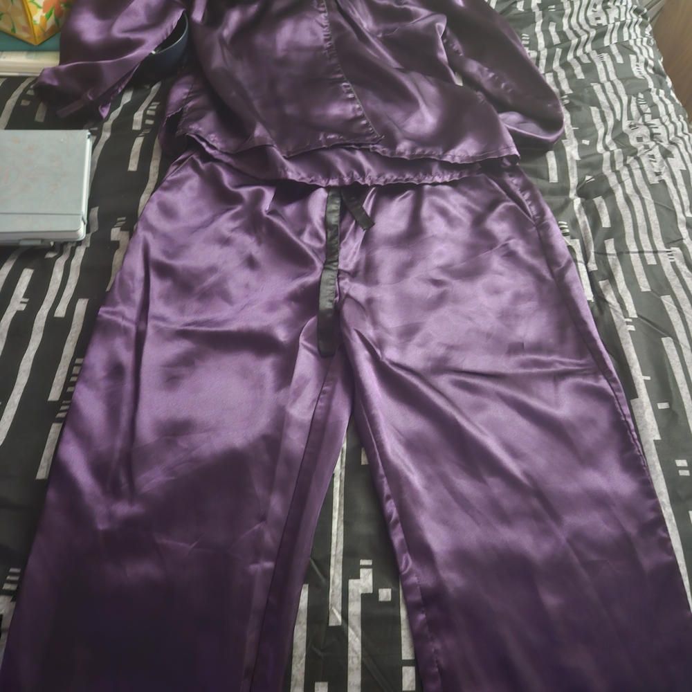 Elegant Purple Satin Pajama Set